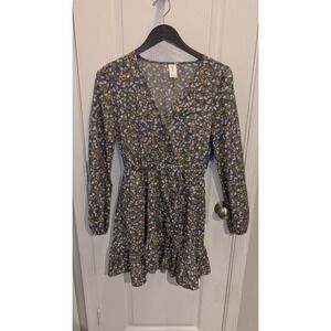 Abound Nordstrom Womens (S) Faux Wrap‎ Empire Waist Dress Blue Green Floral Mini